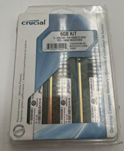 Crucial 6GB Kit 2GBx3 240 Pin DIMM DDR3 PC3 10600 Memory Module - Picture 1 of 5
