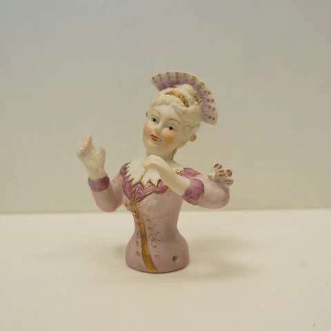 Half doll Figurine Marchioness Half Doll Pincushion Arms Away French Style Porce Cover