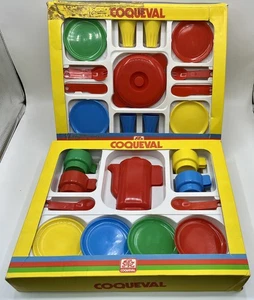 Lot coffrets vintage dinette colorée en plastique COQUEVAL made in France 1980’s - Imagen 1 de 5