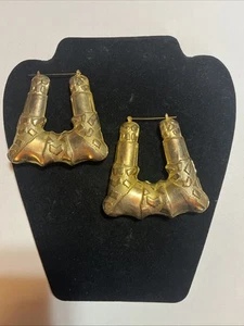 FUNKY GROBE AUFGEBLÄHTE HOHLE BAMBUS CREOLEN GOLDFARBEN 3" - Bild 1 von 4