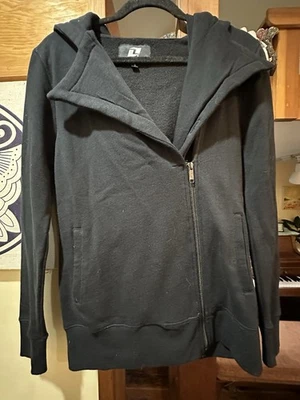 Sudadera con capucha personalizada para mujer negra de mezcla de algodón Moto con parche de círculo corto pequeña Foto 1 de 4