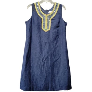 Merona Blue Midi Preppy Boho Sequin Scoop Linen Classic Sleeveless Women Size 12 - Picture 1 of 9