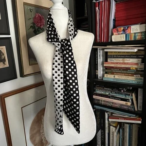 Charter Club Silk Black & White Polkadot Pony Skinny 57" x 4" Scarf Italy (Flaw) - Picture 1 of 11