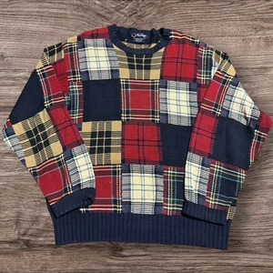 Vintage Faconnable Baumwolle Pullover Herren M mehrfarbig kariert Tartan Patchwork - Bild 1 von 5