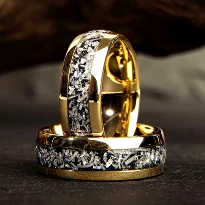 Anillo de boda para hombre enchapado en oro de 18 quilates de carburo de tungsteno ajuste cómodo de 8 mm joyería Foto 1 de 4