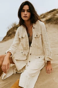Free People Heirloom Ivory Gauzy Long Lightweight Jacket - Picture 1 of 10