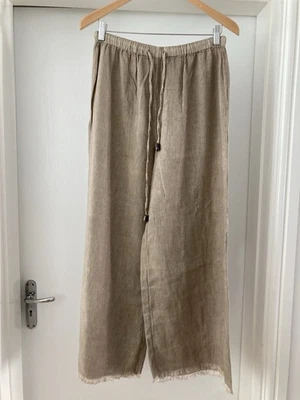 ZARA Linen/Cotton Drawstring Summer Pants Size S Light Brown/Khaki - Image 1 of 4