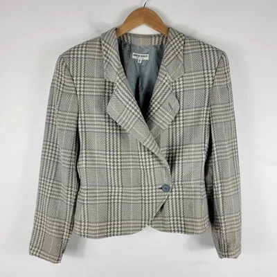 Chaqueta Blazer Recortada Vintage Años 90 Giorgio Armani Lana Lino Cuadros Pata de Gallo M Foto 1 de 4