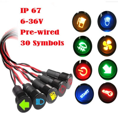 8/10/12/14/16mm Nero luce Pilota Spia Auto LED Simbolo Lampada Indicatore 12V - Immagine 1 di 4