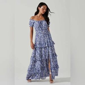 ASTR Viona Maxi Abito Blu Bianco Multi Nuovo con etichette Vestito Donna TAGLIA UNICA - Foto 1 di 7