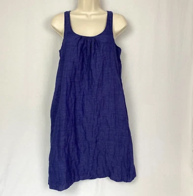 Vestido Eileen Fisher Mujer XS Púrpura Cambio Solero Metálico Micro Rayas Bolsillos Foto 1 de 4