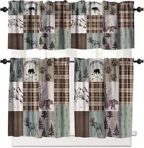Retro Cabin Kitchen Curtain Tiers and Valance Curtain Sets Vintage Cottages A... - Picture 1 of 4