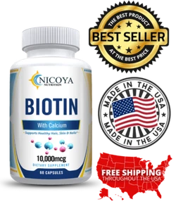 BIOTIN W/Calcium 10000mcg | Natural Hair Growth, Nail Repair & Skin Hydration - Picture 1 of 11