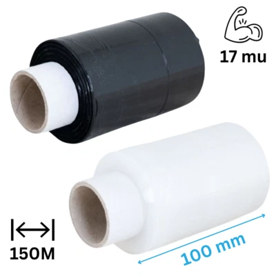BOXES2U Black & Clear Mini Handy Wrap Stretch Film - 100mm x 150m, 17 Microns