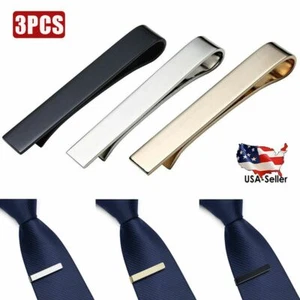 3Pcs Tie Clips for Men Elegant Metal Necktie Tie Bar Pinch Clasp Wedding Party - Picture 1 of 16