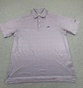 Donald Ross Shirt Mens Medium Blue Orange Plaid Breathable Soft Golf Polo - Picture 1 of 6