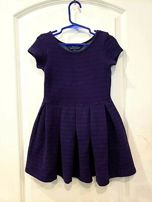 Polo Ralph Lauren DRESS Striped Purple Gray Pleated short sleeve Sz 5 FALL - Image 1 of 2