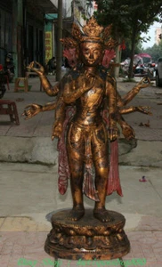 94CM Huge Old Tibet Purple Bronze Gilt 8 Arms GuanYin Kwan-Yin Buddha Statue - Picture 1 of 12