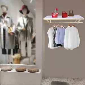 Clothing Rack Gold Wall Mounted Garment Display Storage Rack with Hanging Bar - Picture 1 of 13