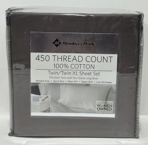 New Member's Mark 450 Thread Brown Ultra Soft Cotton Twin/Twin XL 3 pc Sheet Set - Picture 1 of 6