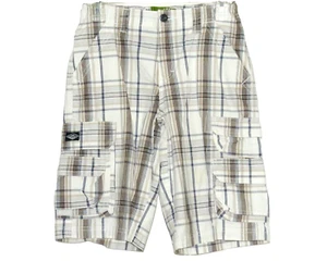 LEE Shorts Boys 12 Regular White Tan & Blue Plaid LOOSE Bottoms Kids 12 large - Picture 1 of 12