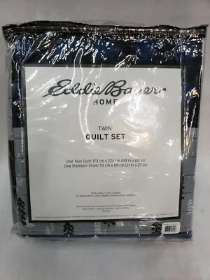 NEW IN PKG EDDIE BAUER BLUE CREEK TWIN SIZE QUILT & SHEET SET CUTE FOR CABIN - Image 1 of 3