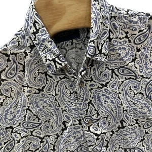 Camicia uomo Scotch & Soda 100% lino grande manica corta con bottoni blu paisley - Foto 1 di 10