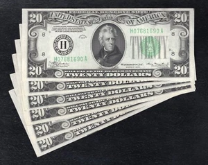 (6) CONSECUTIVE FR. 2054-H 1934 $20 FRN’S ST. LOUIS, MO GEM UNCIRCULATED - Picture 1 of 2