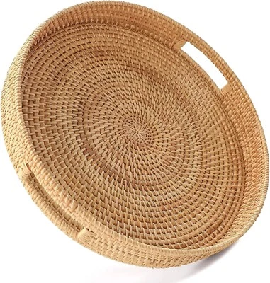 Serviertablett Rattan 36cm Natur Geflochten Küche Esszimmer Obst Brot Snack Deko - Bild 1 von 4