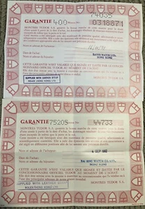 2 COMO NUEVOS CERTIFICADOS PERFORADOS ROLEX TUDOR DE COLECCIÓN DE DISTRIBUIDORES 75205 74035 1980-90 - Imagen 1 de 10
