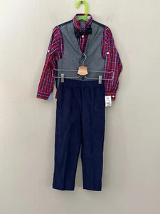 Nautica Boy's Sz 6 Herringbone Corduroy Long Shirt Vest Pants & Bow Tie 4pcs Set - Picture 1 of 11