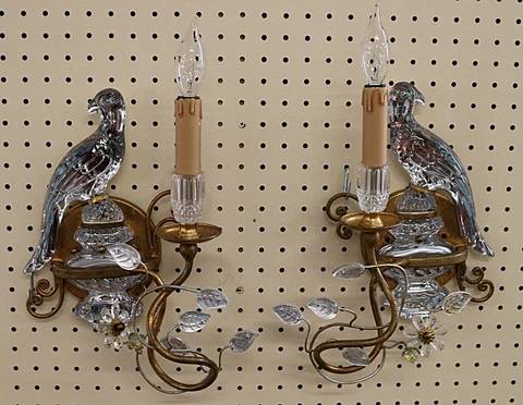 Stunning Pair of Crystal Maison Bagues Style Parrot Bird Sconces Cover