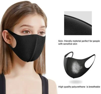Face Mask Protective Covering Washable Reusable Breathable Black Adult Unisex UK - Image 1 of 4