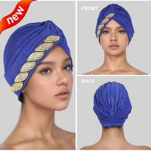 Mujeres africanas plisado hiyab turbante musulmán gorras de quimioterapia gorro estrás sombreros graduación - Imagen 1 de 33