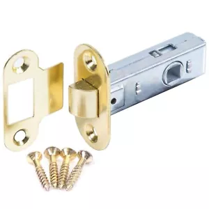 TUBULAR MORTICE LATCH Brass Finish 63mm Round Face Plate Door Handle Catch Set - Picture 1 of 2
