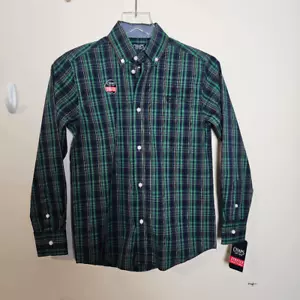 CHAPS Youth Boys Plaid Button front Long sleeve shirt Green and Black Size Mediu - Picture 1 of 4