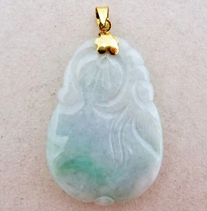 1,85" chinesischer 14k Gelbgold, geschnitzter weißer & grüner Jadeit Jade Frucht Anhänger - Bild 1 von 12