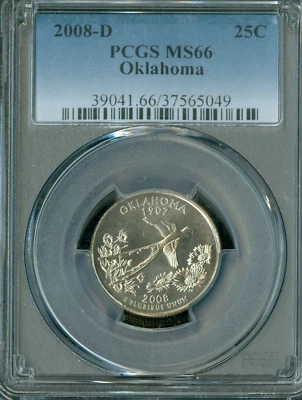 2008 D OKLAHOMA QUARTER PCGS MS66 BUSINESS STRIKE  * - Image 1 of 2