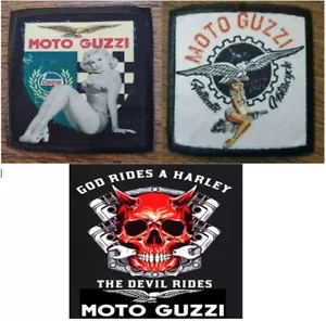 MOTO GUZZI PIN UPS DEVIL RIDES A GUZZI MOTORCYCLE BIKER SEW / IRON ON PATCH - Picture 1 of 4