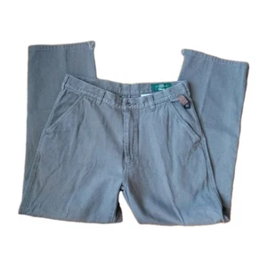 Orvis Mens Heavy Canvas Army Green Pants 34x30 Rugged Suede Trim Work Trousers - Picture 1 of 7