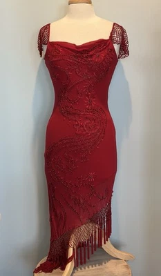 Sue Wong Nocturne Vintage Silk Beaded Fringe Size 6 Red/burgandy Dress NWT - Image 1 of 4