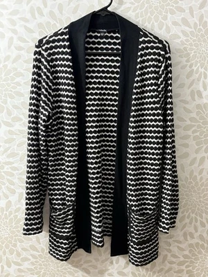 Suéter Cárdigan Largo Ligero Rafaella Mujer’s L Negro Blanco Retro Punto Foto 1 de 4