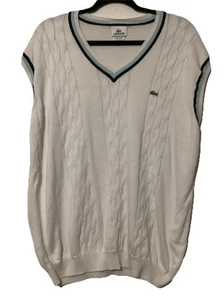 Vintage Lacoste Sweater Vest Mens Size 7 2XL White Navy Baby Blue Preppy - Picture 1 of 6