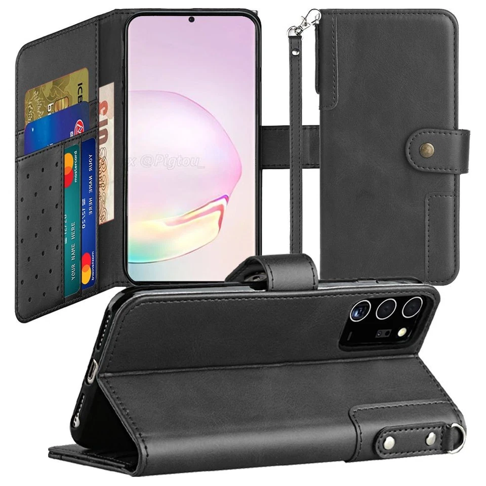 Funda tipo billetera de cuero retro GSA para Samsung Galaxy Note 20 - negra Foto 1 de 1