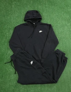Nike NSW Club Felpa Pile Uomo Taglia Small Tuta Set Tutto Nero H153 - Foto 1 di 4