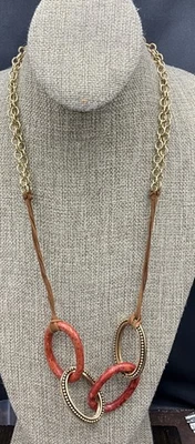 Barse Loopalooza Necklace- Sponge Coral-Bronze-Leather- NWT - Image 1 of 4