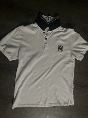 $490 Amiri Mens Medium Short Sleeve Polo Shirt Button Up  White Black - Image 1 of 4