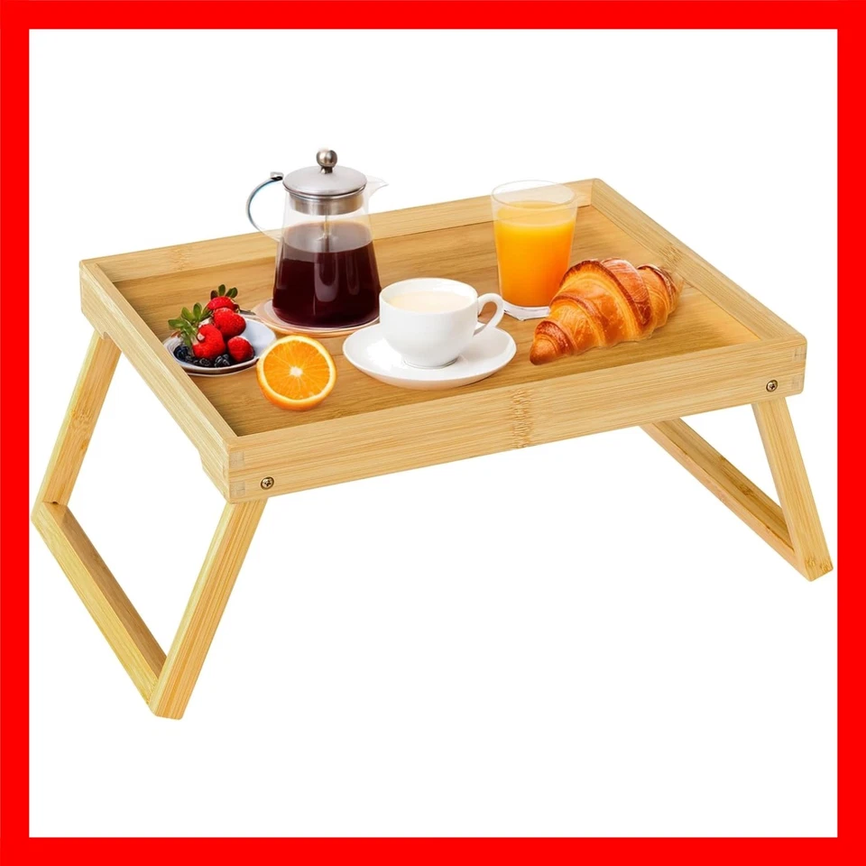 Ergonomisches Betttablett aus Bambus mit klappbaren Beinen – Beige 49,5 x 27,4cm - Bild 1 von 4