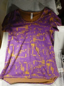 LulaRoe Short Sleeve Pull-over Top Womens XS Plum & Gold - Picture 1 of 5