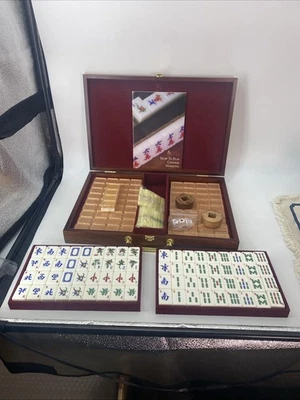 American Mahjong "Golden Fortune" Gold Glitter Tiles Wooden Case - Image 1 of 4
